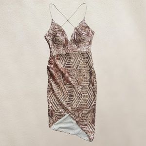 A’GACI Gold Sequin Asymmetrical Dress Medium